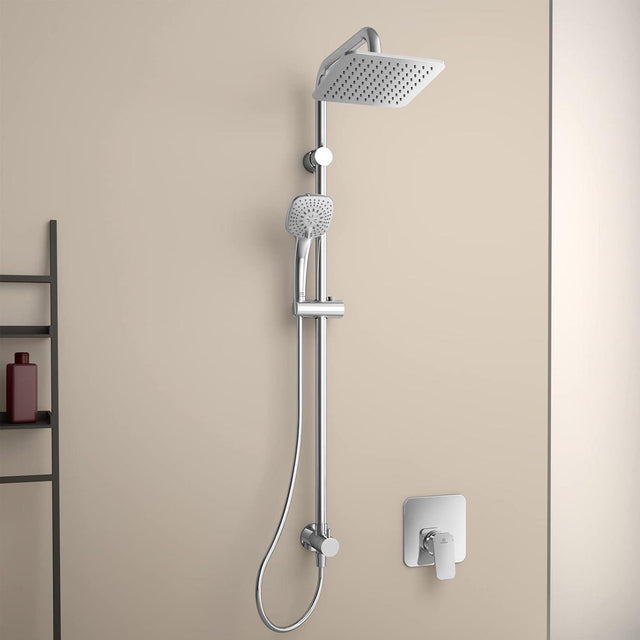 Ideal Standard Shower Riser Rail Ideal Standard IdealRain Riser Rail with Diverter, Square Showerhead and Handset in Chrome