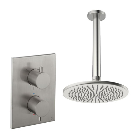 UK Bathroom Store Concealed Shower Set Brushed Nickel / Ceiling Arm / 300mm Crosswater Crossbox Shower Set 1 - 1 Outlet with Fixed Overhead Shower