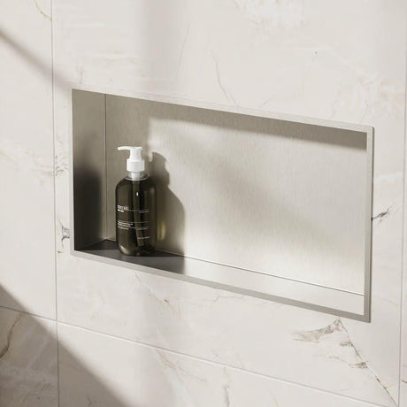 Crosswater Shower Niche Brushed Nickel Crosswater Rectangular Shower Niche - 610 x 305 x 80mm for Stud Walls