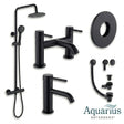 Aquarius Bathrooms Exposed Shower Set Matt Black Aquarius RF-Series Complete Shower Brassware Pack with Basin Mixer, Bath Mixer & Exposed Shower