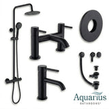 Aquarius Bathrooms Exposed Shower Set Matt Black Aquarius RF-Series Complete Shower Brassware Pack with Basin Mixer, Bath Mixer & Exposed Shower