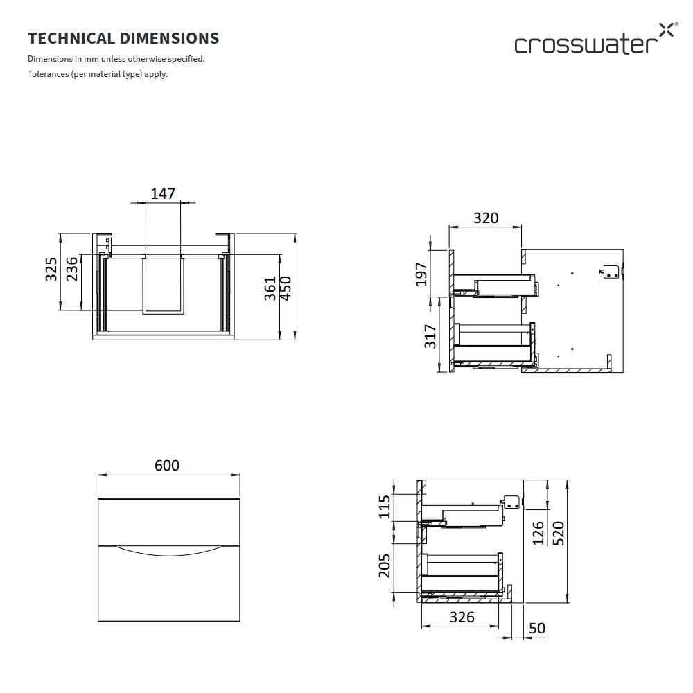 Crosswater Wall Mounted Vanity Unit Crosswater Glide II Wall Mounted Two Drawer Vanity Unit with Worktop