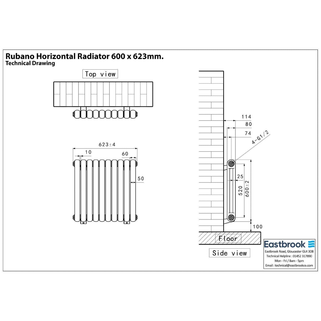 Eastbrook Column Radiator Eastbrook Rubano Straight Horizontal Traditional Column Radiator in Matt Anthracite