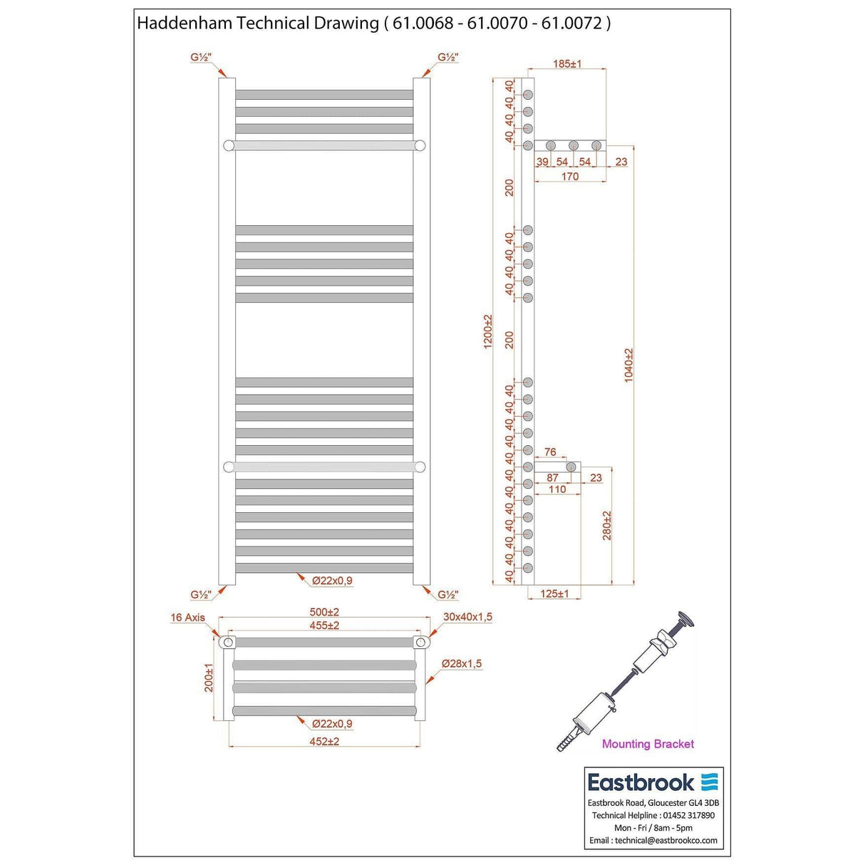 Eastbrook Ladder Rail Eastbrook Haddenham Straight Vertical Towel Rail in Matt Anthracite