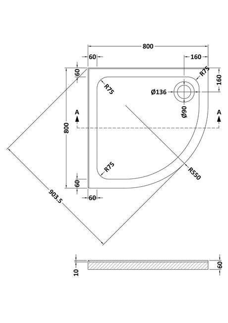Aquarius Bathrooms Quadrant Shower Tray 800x800mm Aquarius Urbano Quadrant Stone Resin Shower Tray with 2 Upstands