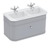 Burlington Double Sink Vanity Unit Classic Grey / Ceramic Basin - 1 Tap Hole / Chrome Burlington Chalfont 1000mm Wall Mounted Single Drawer Vanity Unit with Double Basin