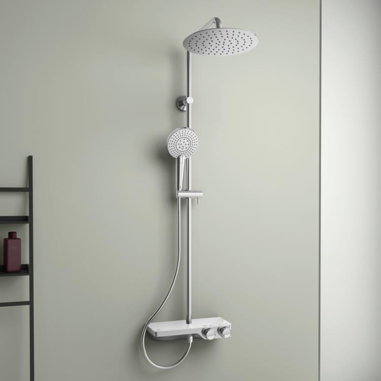 Ideal Standard Exposed Shower Set Ideal Standard Ceratherm S200 Exposed Thermostatic Shower Valve Set with Showerhead, Adjustable Riser, Handset and Shelf in Chrome