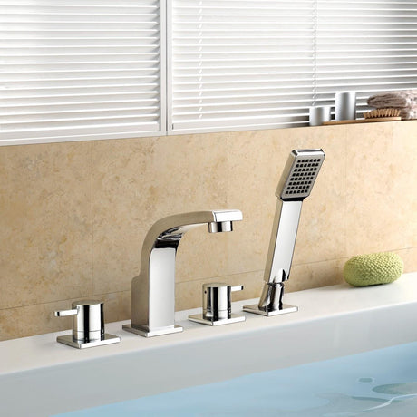 Flova 4 Tap Hole Bath Set Flova Essence 4 Hole Bath and Shower Mixer with Shower Set in Diamond Chrome