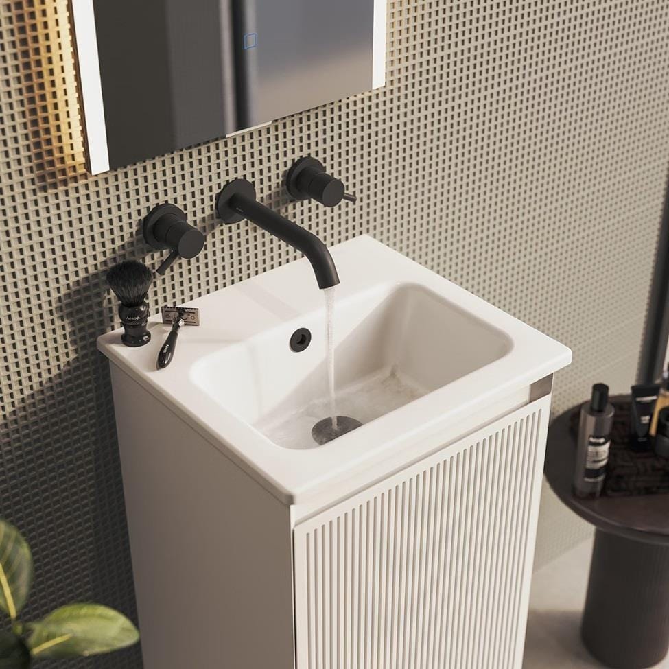 Saneux Wall Mounted Basin Tap Saneux COS 3 Hole Wall Mounted Basin Mixer Tap in Matte Black