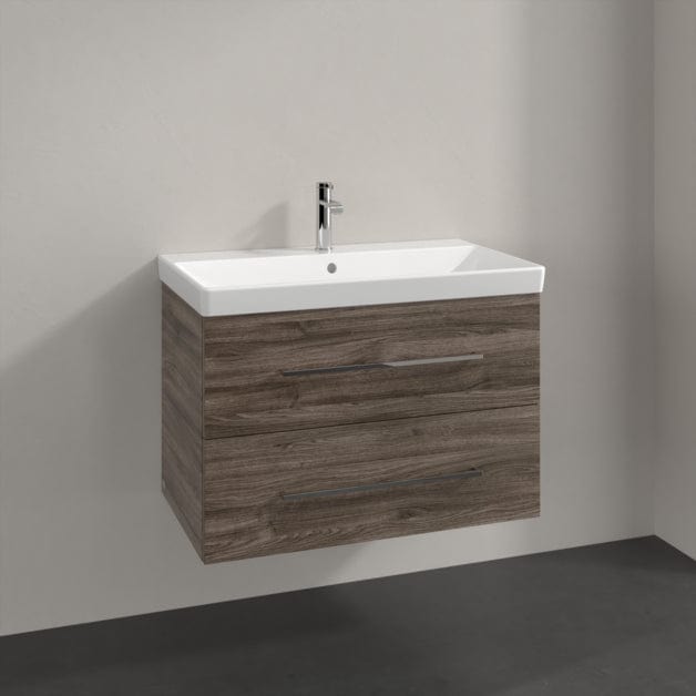 Villeroy & Boch Wall Mounted Vanity Unit Stone Oak with Chrome Handles Villeroy & Boch Avento Wall Hung Vanity Unit 780mm Two Drawers with Basin