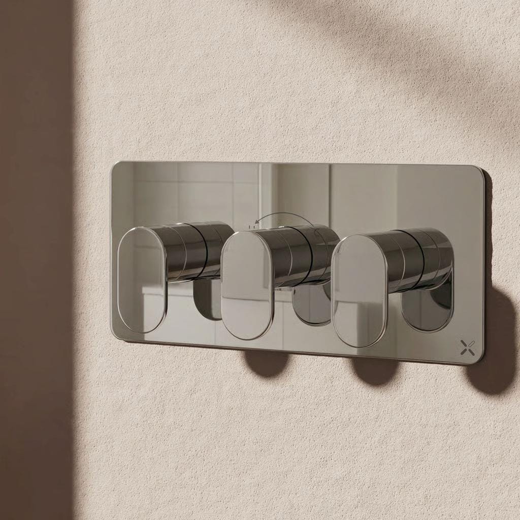 Crosswater Concealed Shower Valve Chrome Crosswater Drift 2 Outlet, 3 Handle Horizontal Concealed Shower Valve