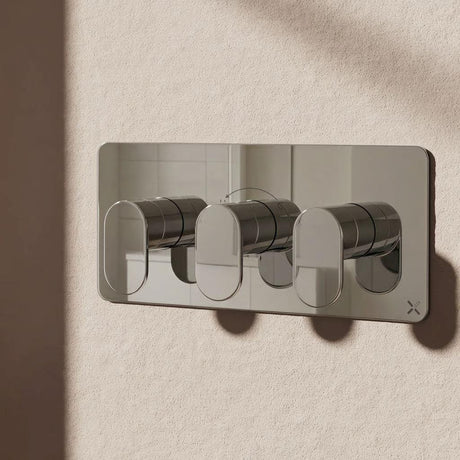 Crosswater Concealed Shower Valve Chrome Crosswater Drift 2 Outlet, 3 Handle Horizontal Concealed Shower Valve