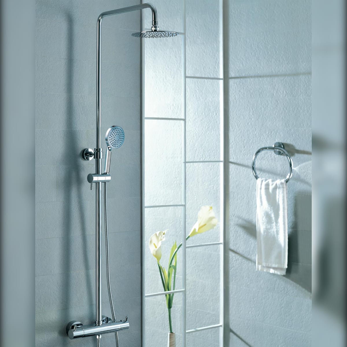 Flova Exposed Shower Set Flova Levo Thermostatic Exposed Shower Valve with Adjustable Riser, Rainshower Head and Handset