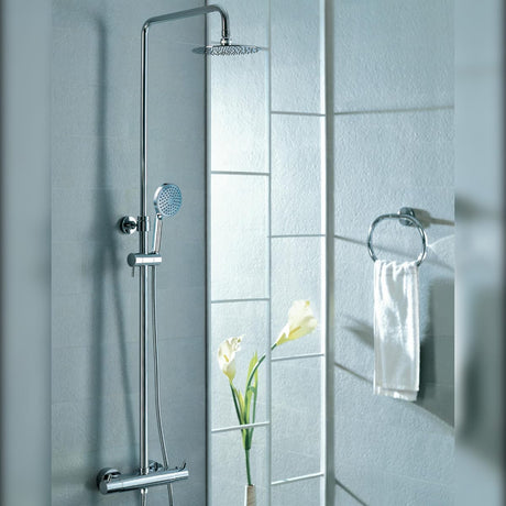 Flova Exposed Shower Set Flova Levo Thermostatic Exposed Shower Valve with Adjustable Riser, Rainshower Head and Handset