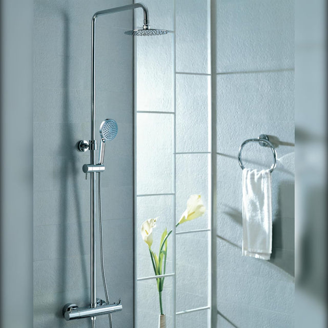 Flova Exposed Shower Set Flova Levo Thermostatic Exposed Shower Valve with Adjustable Riser, Rainshower Head and Handset