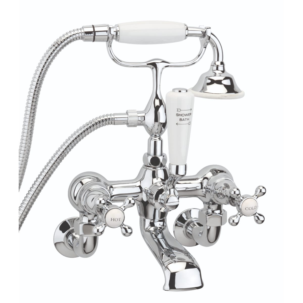 Sagittarius Bath Shower Mixer Sagittarius Kensington Wall Mounted Bath Shower Mixer Tap with Traditional Shower Handset in Chrome/White