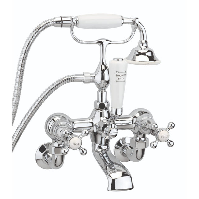 Sagittarius Bath Shower Mixer Sagittarius Kensington Wall Mounted Bath Shower Mixer Tap with Traditional Shower Handset in Chrome/White