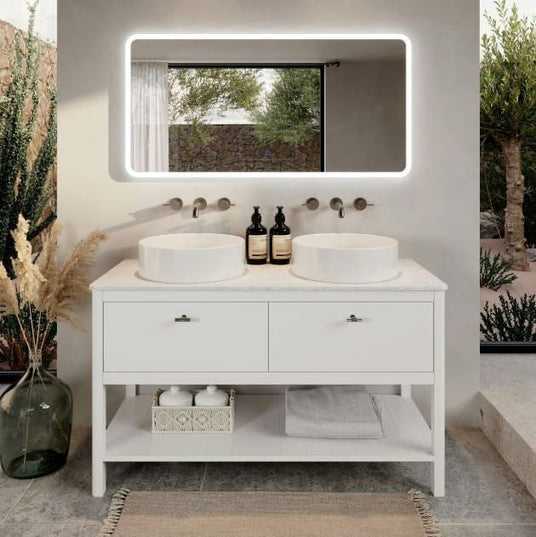 Saneux double basin floor standing vanity unit