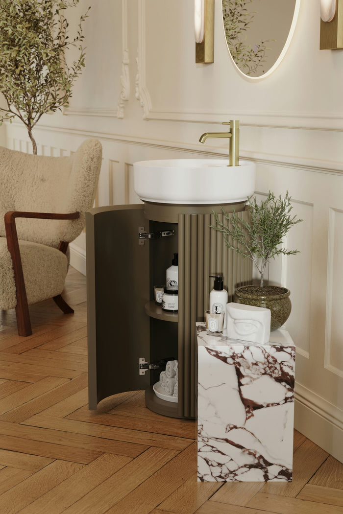 Saneux Oxford 400mm Floor Standing Round Fluted Vanity Unit with Basin
