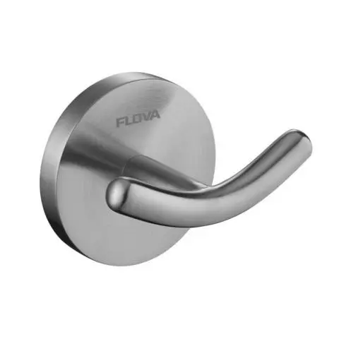 Flova Levo Round Toilet Double Robe Hook - Brushed Nickel - BN